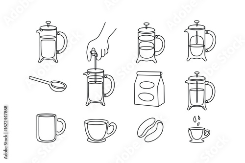 Coffee making process and related items french press coffee beans