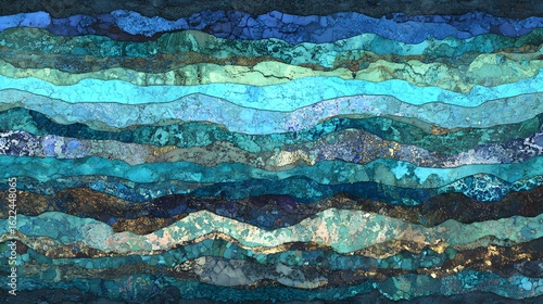 Abstract Layered Blue Green Teal Ocean Landscape Waves Texture
