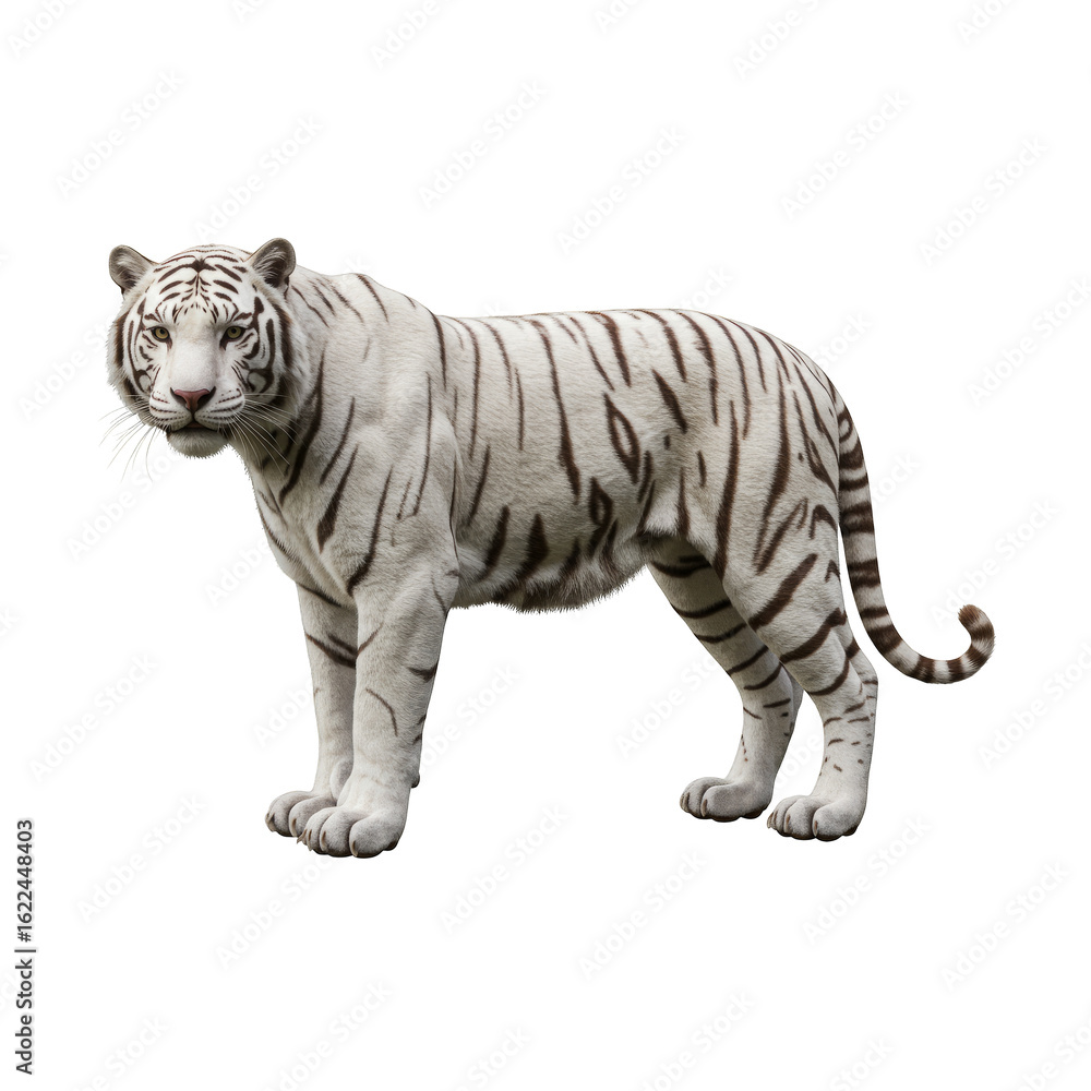 Fototapeta premium Side view of White tiger On Transparent Background PNG Generative AI