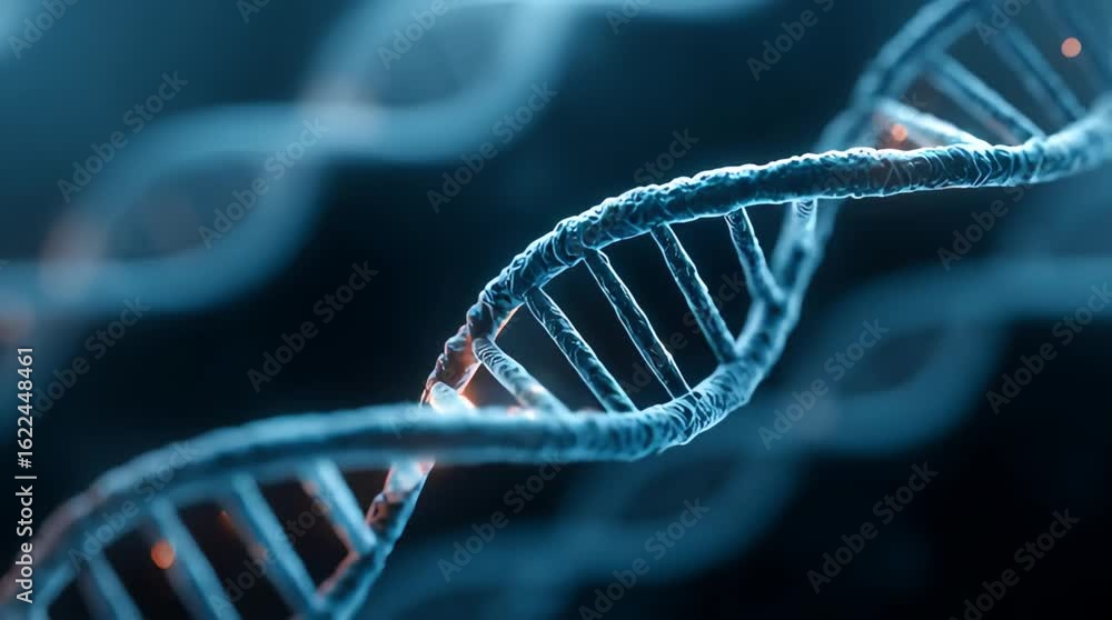 Digital rendering of a DNA double helix structure in blue tones
