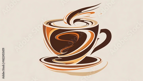 Artistic Coffee Cup: An artistic representation of a coffee cup with intricate swirling patterns, symbolizing the rich aroma and warmth of a freshly brewed beverage.