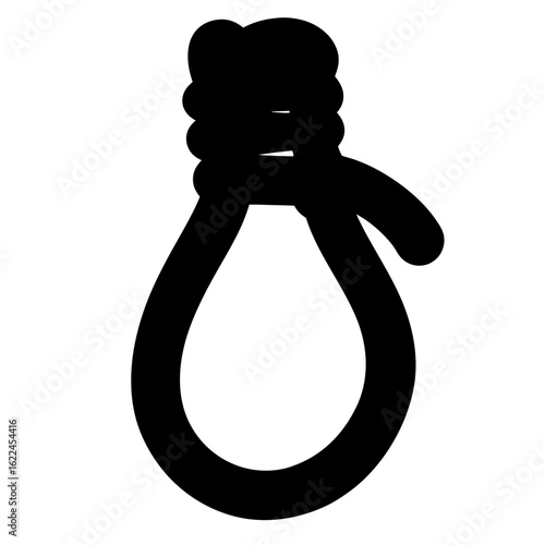 Silhouette illustration of a hangman's noose against a white background and stark.