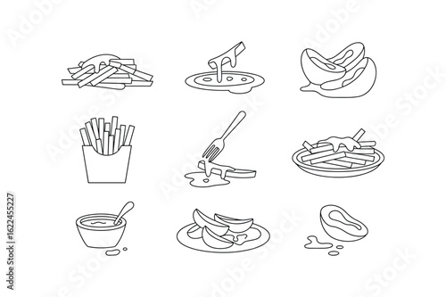 French fries with cheese and dipping sauce line art cheese sauce potato wedges