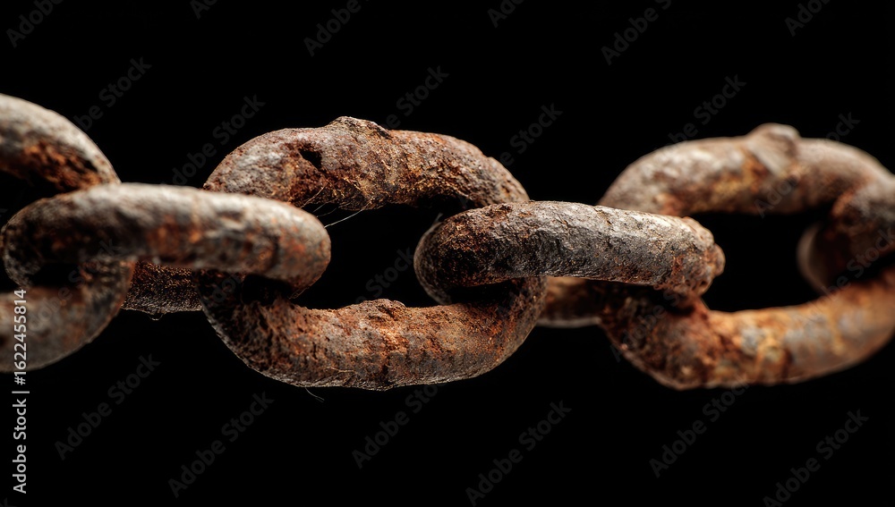 Obraz premium Close-up of a rusty metal chain against a black background