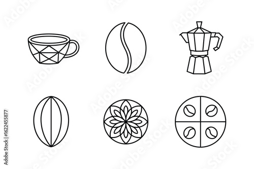 Geometric coffee cup coffee bean moka pot floral design geometric pattern