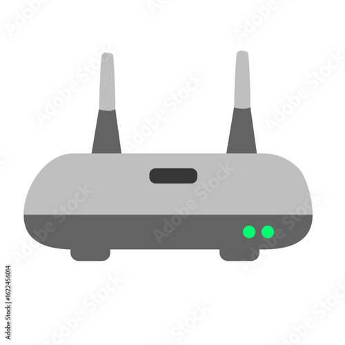 Minimal gray Wi-Fi router with green indicator lights, designed for connectivity, home internet, and tech equipment visuals.