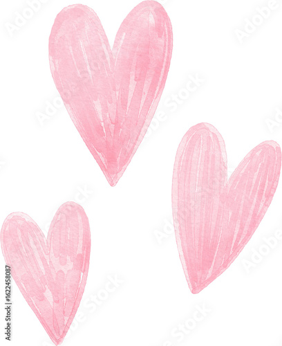 watercolor illustration of  simple and cute pink hearts