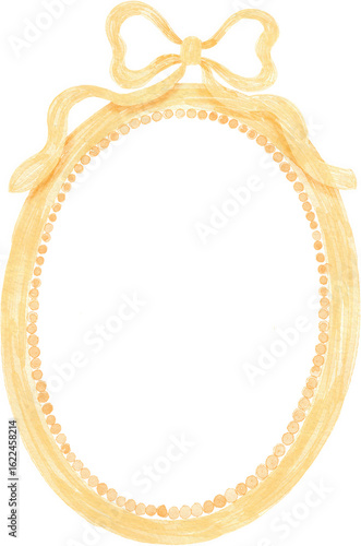 watercolor illustration of  vintage oval shape bronze mirror with bow