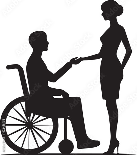 Caring for a Person with a Disability Vector Silhouette