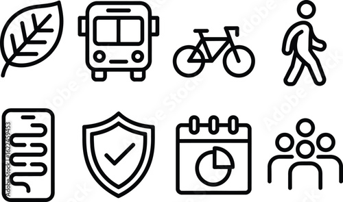Set of Environmental And Social Governance Icons in Black Line Style Transparent Background