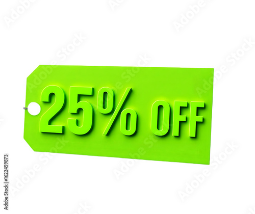 New 25% Off Text with a Vibrant Green Tag on a Transparent Background, Perfect for Sales Promotions and E-commerce Banners.