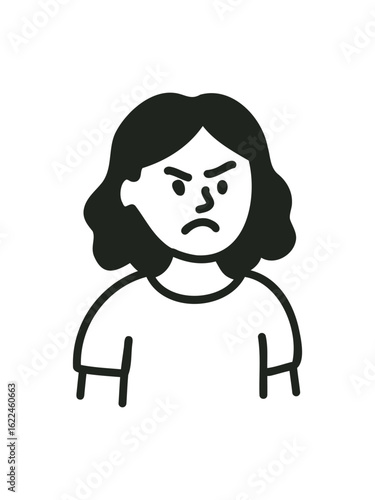  doodle illustration of angry woman with frowning eyebrows