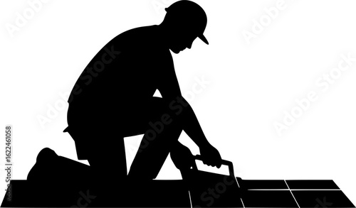 vector silhouette tiler laying tiles on the floor .Generative AI
