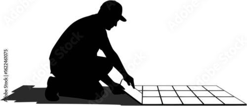 vector silhouette tiler laying tiles on the floor .Generative AI
