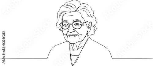 vector one line drawing elderly woman grandmother portrait .Generative AI
