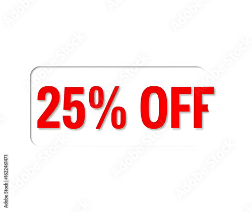 New 25% off Sale Red Text on a White Tag with a Transparent Background, a Bold and Modern Design Element for Promotions and Special Offers.