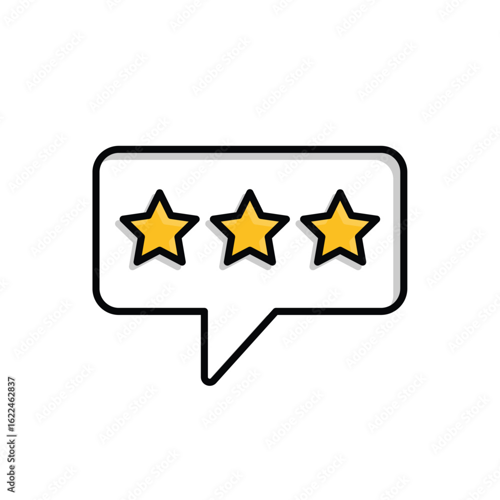 Rating icon. E-commerce. Three stars inside a message symbol. market, sale, buy. mixed design style. Rating icon. E-commerce. Three stars inside a message symbol. market, sale, buy. mixed design style.