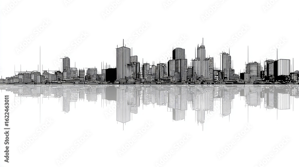 Fototapeta premium Architectural rendering of a modern city skyline.