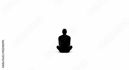 Free Download Silhouette of a person sitting cross-legged in a meditative pose against a stark white background, symbolizing peace and introspection. - GFXLoad
