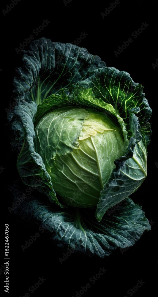 Fototapeta premium Close-up of a vibrant green cabbage head
