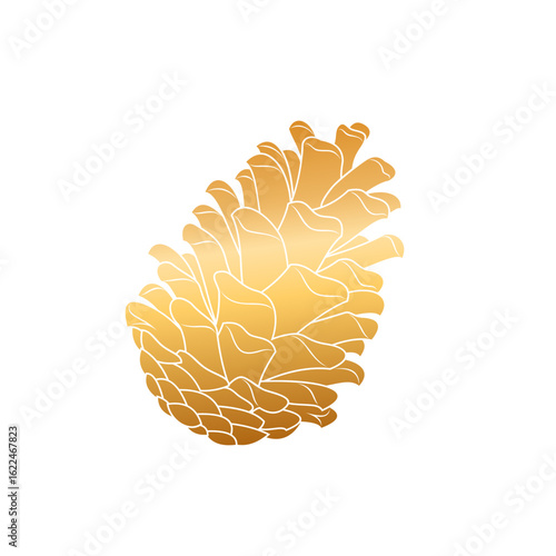 golden pine cones isolated on white background