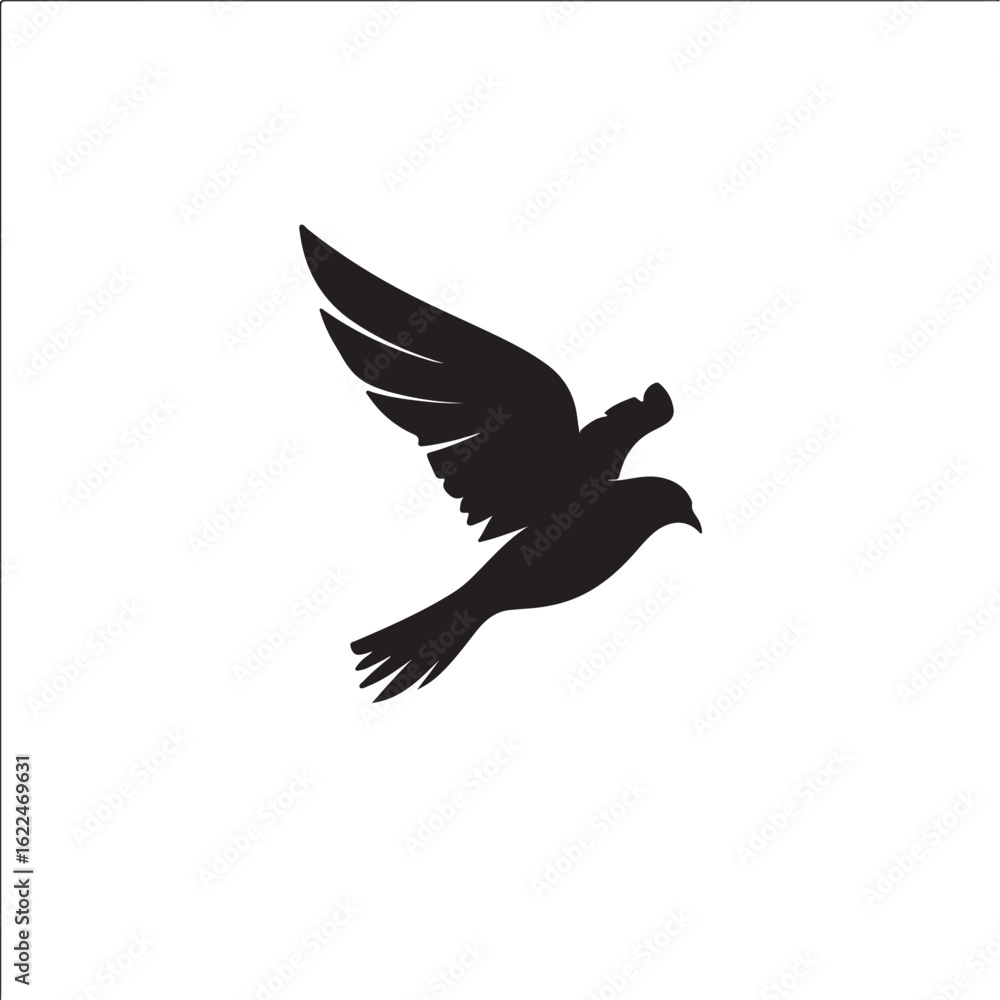 Obraz premium Black silhouette of a dove flying with wings spread