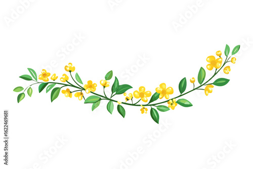 Wallpaper Mural Illustration of yellow flowers and green leaves art Torontodigital.ca