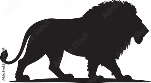 Black silhouette of a walking lion with a mane animal