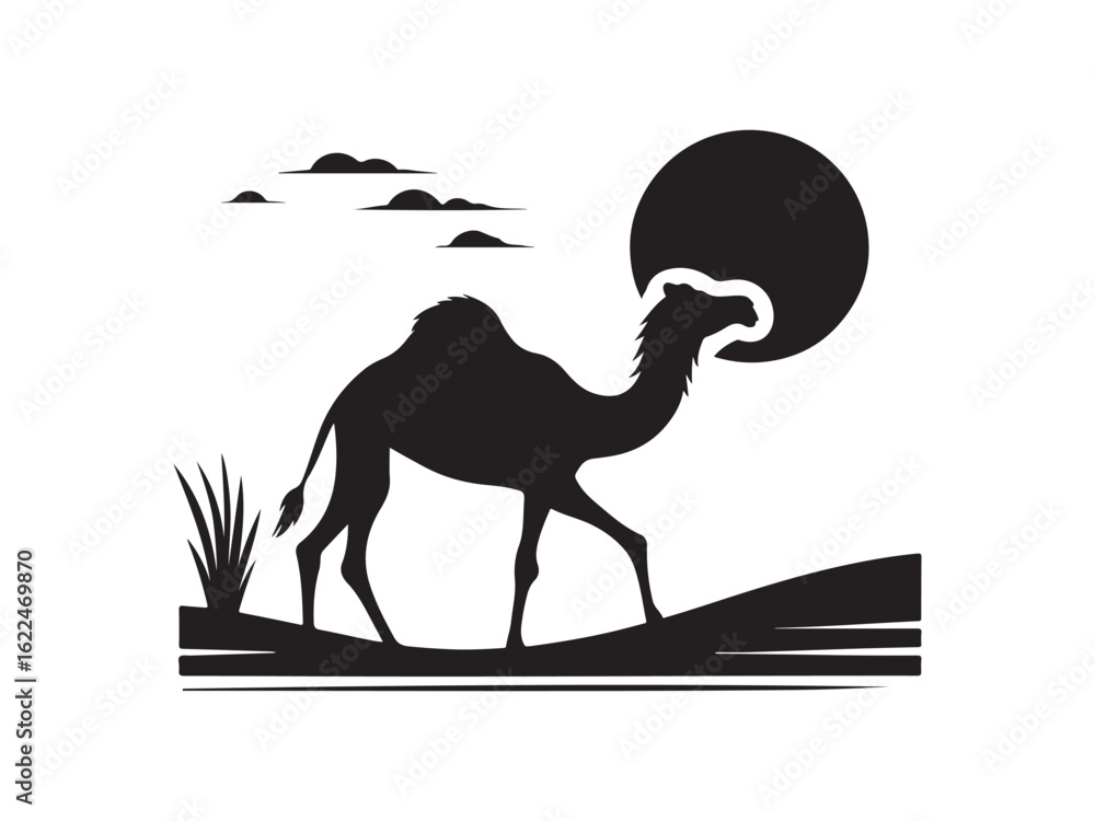 Fototapeta premium camel in desert silhouette vector illustration