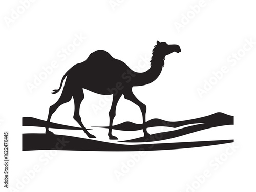 camel in desert silhouette vector illustration