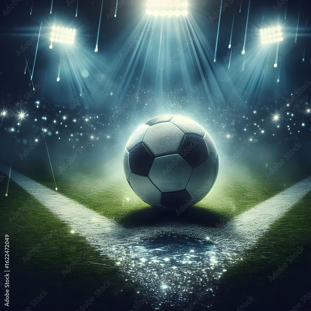Fototapeta premium Soccer Ball Under Stadium Lights