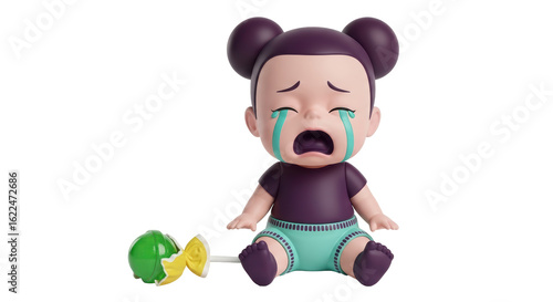 Isolated crying baby figure on white background