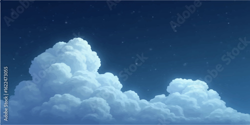 White fluffy cumulus clouds drift lazily across a beautiful blue summer sky