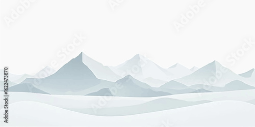 A breathtaking panoramic winter landscape with snowy mountains reaching for a cold, clear sky