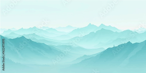 Misty mountain landscape with foggy hills and clouds