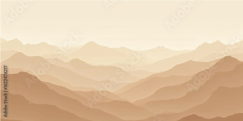 Misty mountain peaks shrouded in morning fog with a vibrant sunrise