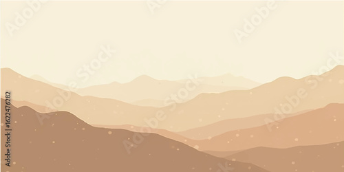 Misty mountain landscape with clouds and hills at sunrise