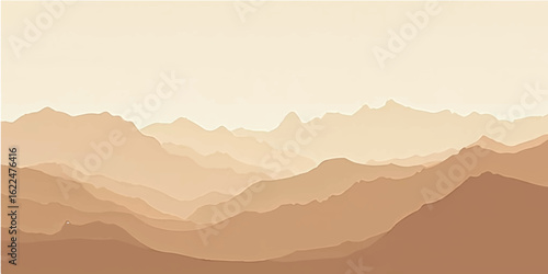 Misty mountain landscape with foggy hills and clouds in a scenic view