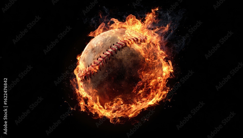 Fototapeta premium Fiery baseball engulfed in flames