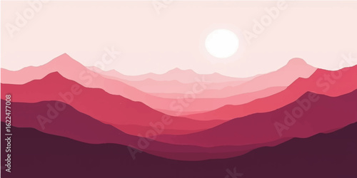 Sunrise and sunset over misty mountain landscape with scenic sky and nature view