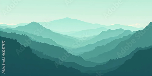 Cool Cyan and Grey Mountain Ridge Depth in Mist for Natural Abstract Concepts