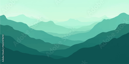 Rich Teal Blue Abstract Mountain Layers for Fresh Vibrant Natural Landscape Background
