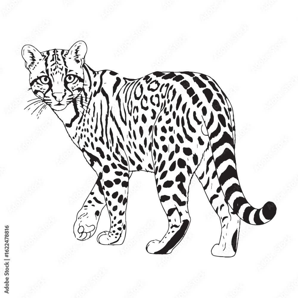 Obraz premium Contemporary Margay Line Art – Margay Vector Illustration Artistic Drawing with Streamlined Cat Shape – Margay Drawing – Line Art Drawing of Margay – Margay Icon