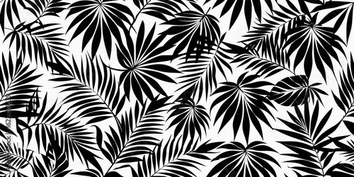 Black abstract floral palm leaves seamless pattern. leaf pattern background.leaf, graphic, hawaiian, print, jungle, wallpaper, abstract, art, illustration, palm, tropical, black, design, floral, 