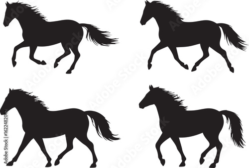 silhouette vector of galloping horses running in dynamic motion equine graphic illustration for logo branding design