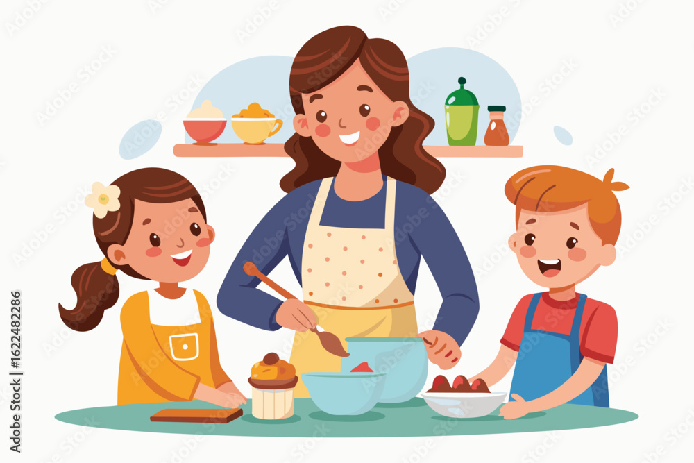 This wholesome cooking scene represents family bonding, learning, and home traditions. Ideal for educational content, parenting blogs, recipe books, and family-themed advertisements.
This wholesome cooking scene represents family bonding, learning, and home traditions. Ideal for educational content, parenting blogs, recipe books, and family-themed advertisements.