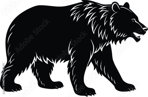 grizzly bear silhouette in walking pose with fur detail vector wildlife design