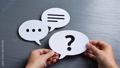 Conceptual image of speech bubbles representing questions answers and discussions communication business or customer service interactions online chat and problem solving