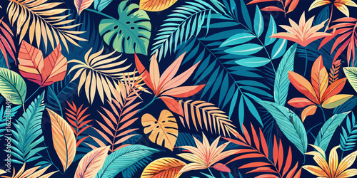 Abstract palm leaves seamless pattern. flora pattern with line art style background.palm tree, branch - plant part, leaf, abstract, illustration, pattern, background, plant, summer, graphic, luxury, 