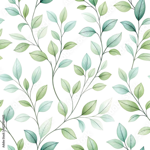 Delicate watercolor branches with light green and blue leaves on a black background